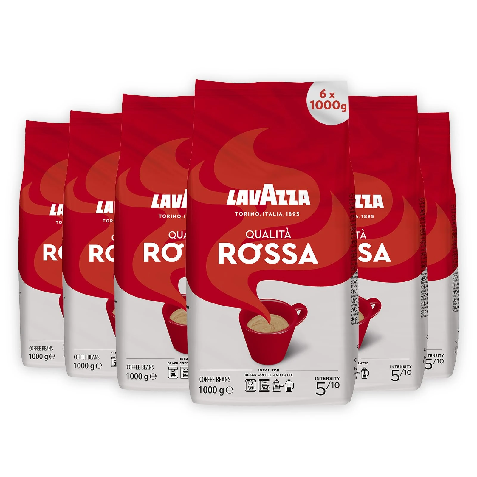 Lavazza Qualita Rossa Coffee Beans, Pack of 6, 6 x 1000g