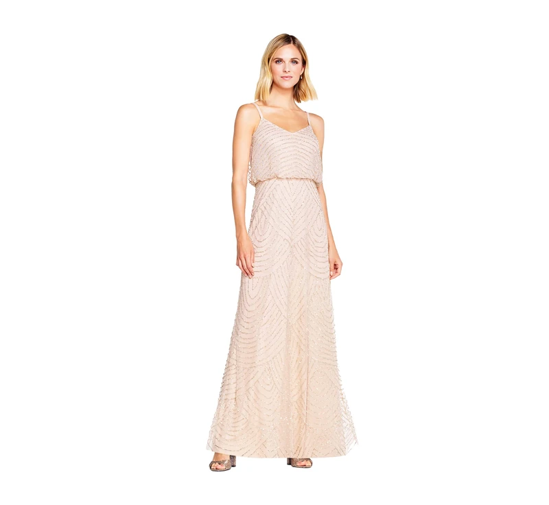 Adrianna Papell Women's Beaded Blouson Gown - Blush, Size 12
