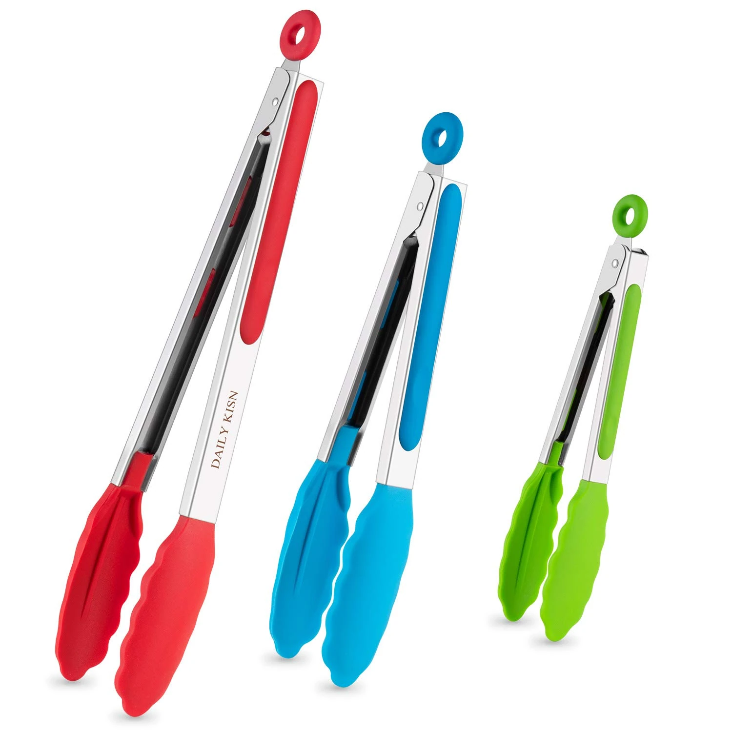 Kitchen Tongs Set of 3, Cooking Tongs with Silicone Tips, Non-Stick Non-Scratch Heat Resistant Tongs for Grilling Buffet BBQ Salad Serving (Multicolor, 7/9/12 Inch)