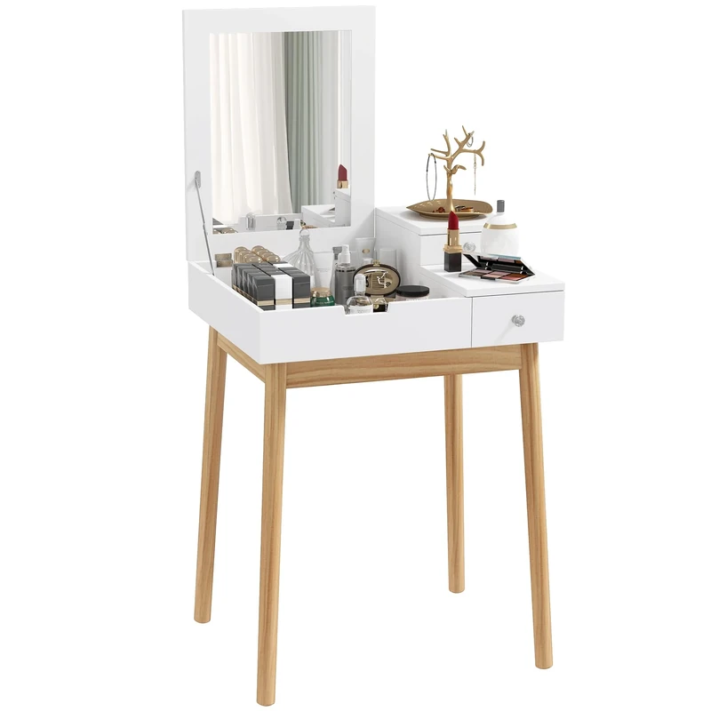 HOMCOM Dressing Table with Flip-up Mirror, Makeup Desk with 2 Drawers, Vanity Table Writing Desk for Bedroom Living Room, White