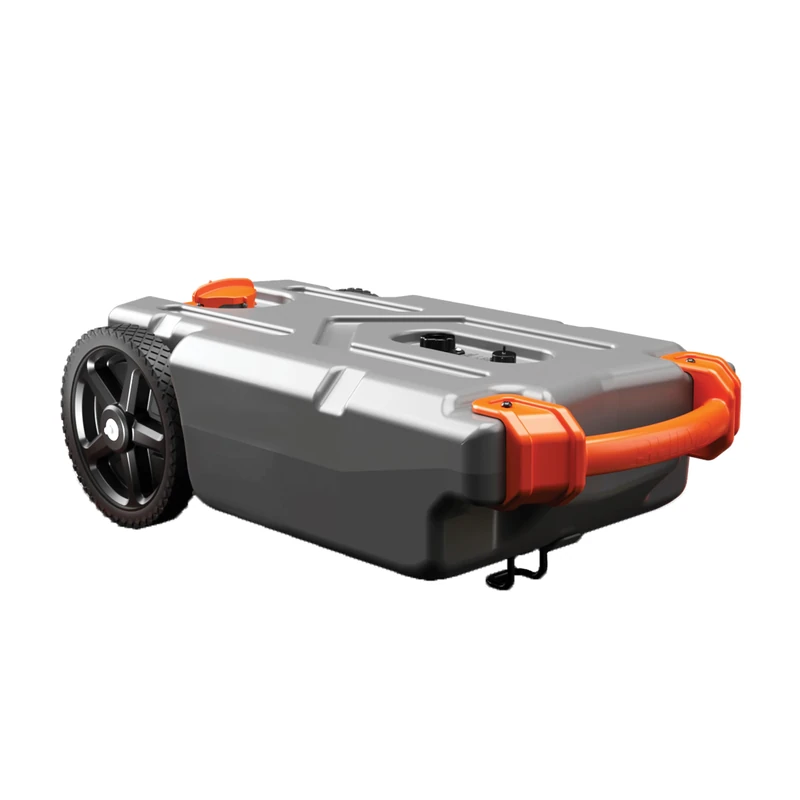 Camco Rhino Portable RV Tote Tank | Features Heavy-Duty No-Flat Wheels, Removable Steel Tow Adapter, and Low Drain Hole | 15 Gallons (39000), Gray