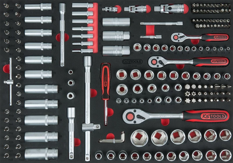 KS Tools 1/4 inch + 3/8 inch + 1/2 inch socket spanner set, 195 pieces in 1/1 system insert