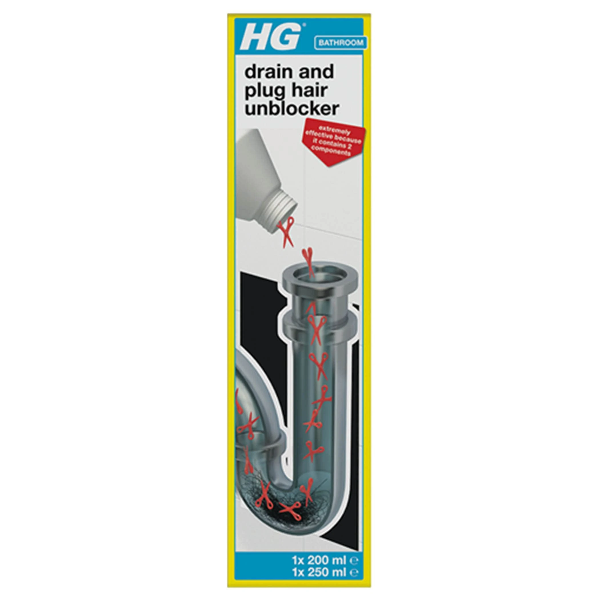 HG Drain & Plug Hair Unblocker, Removes Hair from Pipes & Drains – 200ml + 250ml