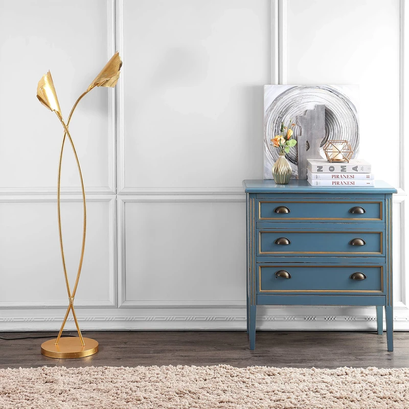 SAFAVIEH Modern Metal Floor Lamp, in Gold Leaf, 30 X 45 X 150