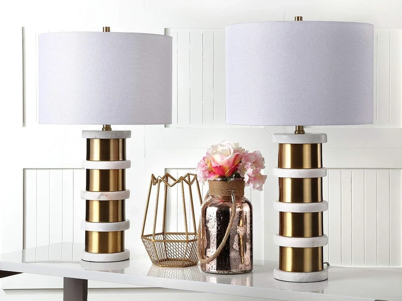 SAFAVIEH Modern Metal Table Lamps - Set of 2, in Brass Gold and White