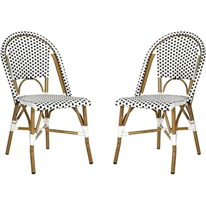 SAFAVIEH Poly-Rattan Outdoor Dining Chairs - Set of 2, in Black and White and Light Brown
