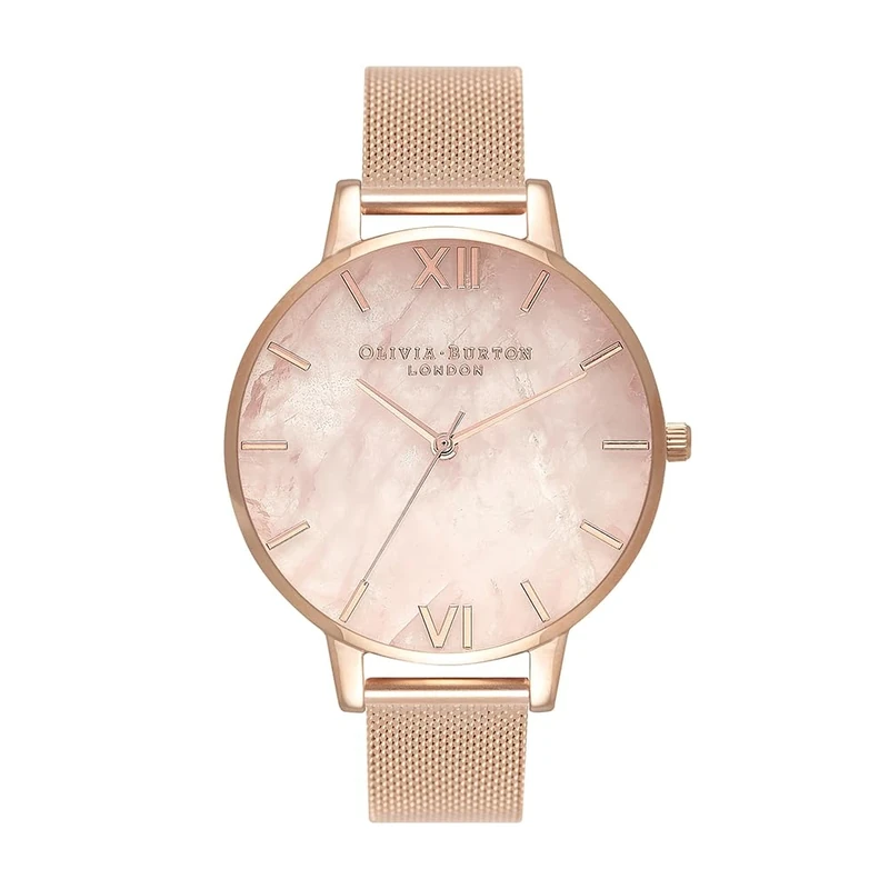 Olivia Burton Analogue Quartz Watch for Women CLASSICS (SEMI PRECIOUS) Collection with Rose Gold Colored Stainless Steel Mesh Bracelet - OB16SP01