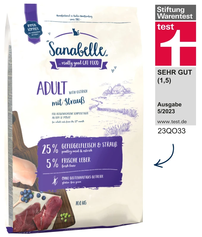 Sanabelle Adult Dry cat food (from 12 months) with Ostrich, 10 kg