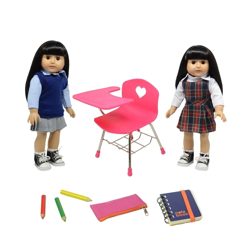 Doll Back to School Set - Doll School Desk ,School Supply Set for Dolls and School Uniform Clothing Fits 18 Inch Girl Dolls