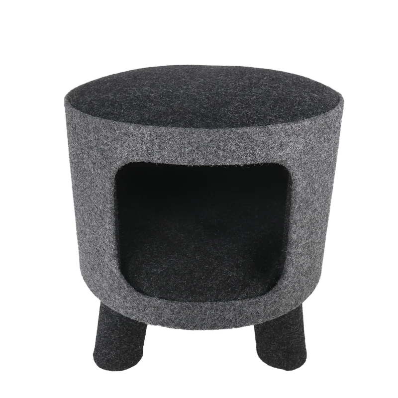 Rosewood Charcoal Felt Cat Stool, Stylish 35cm Wide x 35cm Deep x 37cm Tall, Elevated Cave-Style Den for Sleeping or Climbing, Stylish Cat Furniture - Image 1