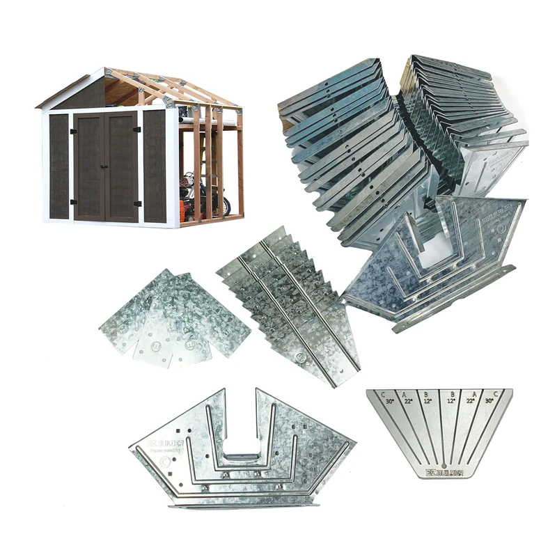 EZBUILDER 7 x 8 Foot Peak Roof Storage Shed Garage Barn DIY EZ Framing Kit with 24 Galvanized Steel Angles and 12 Base Plates (No Wood Included) - Image 1