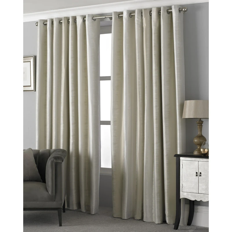 Riva Home - Hurlingham Ringtop Eyelet Curtains (Pair) - Champagne Beige - Modern Shimmer Fabric - Ready Made - Room Darkening - 100% Polyester - 229cm width x 229cm drop (90" x 90" inches)