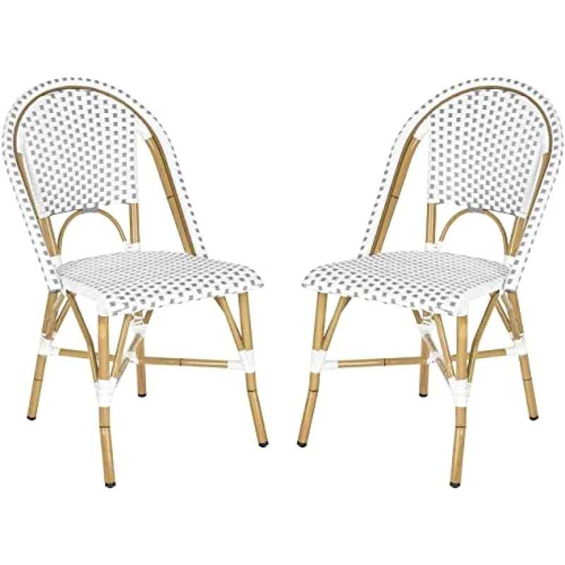 SAFAVIEH Poly-Rattan Outdoor Dining Chairs - Set of 2, in Grey and White and Light Brown