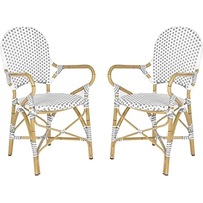 SAFAVIEH Poly-Rattan Outdoor Dining Chairs - Set of 2, in Grey and White and Light Brown