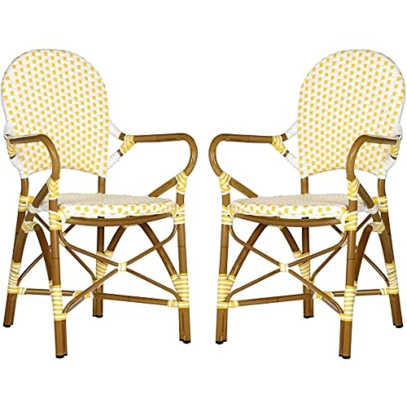 Safavieh Poly-Rattan Outdoor Dining Chairs - Set of 2, in Yellow and White and Light Brown