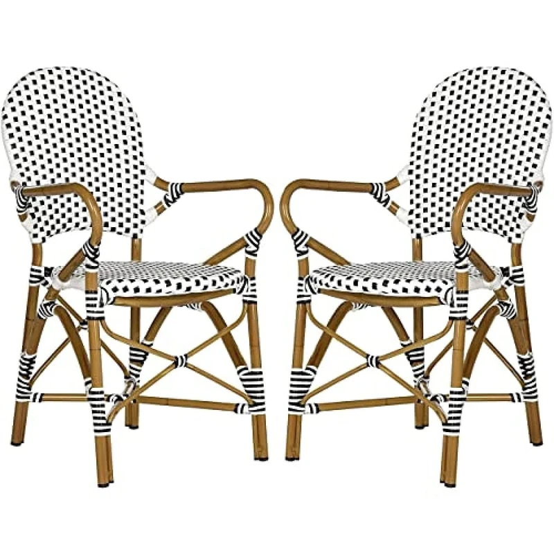 SAFAVIEH Poly-Rattan Outdoor Dining Chairs - Set of 2, in Black and White and Light Brown