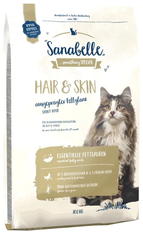 Sanabelle Hair & Skin Dry cat food for adult purebred cats (from 12 months) to support the optimal coat characteristics, 10.50 kg