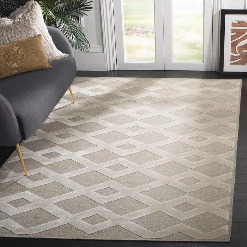 SAFAVIEH Geometric Rug for Living Room, Dining Room, Bedroom - Lana Collection, Short Pile, in Beige and Beige, 152 X 229 cm