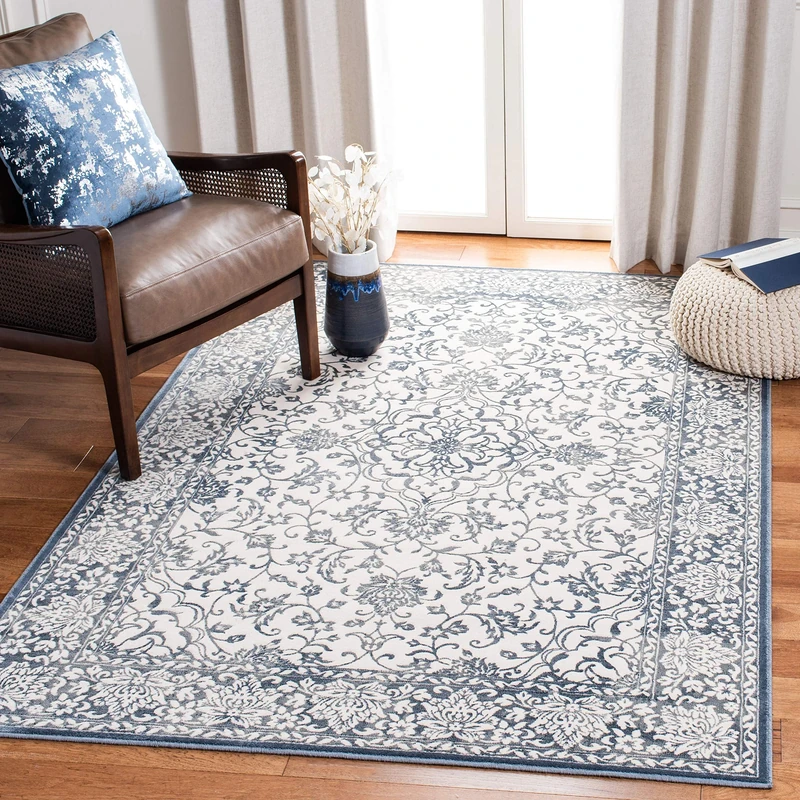 SAFAVIEH Transitional Rug for Living Room, Dining Room, Bedroom - Noble Collection, Short Pile, in Dark Blue and Ivory, 99 X 140 cm