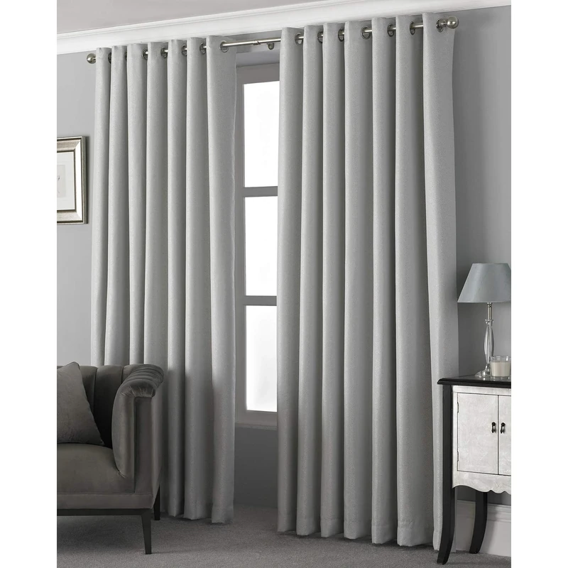 Riva Paoletti Pendleton Ringtop Eyelet Curtains (Pair) - Silver Light Grey 100% Polyester - 168cm width x 229cm drop (66" x 90" inches)