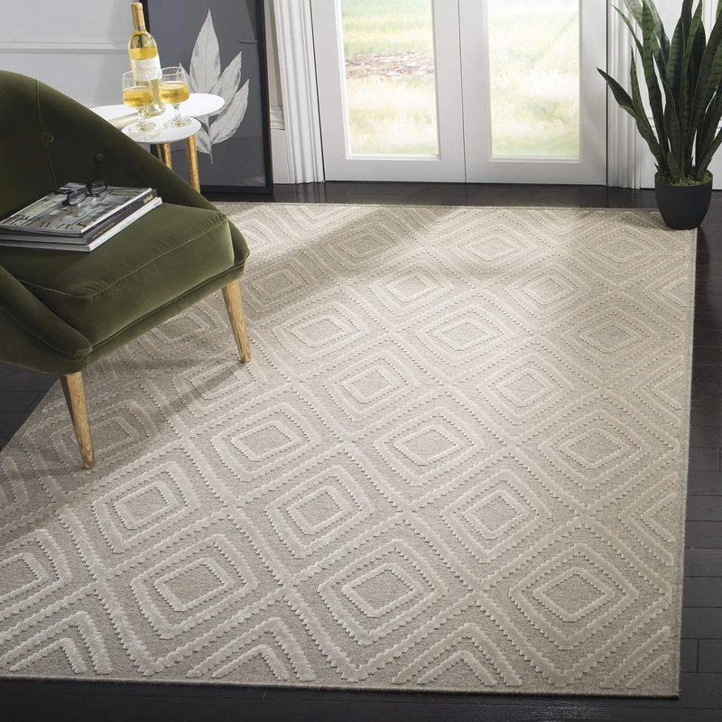 SAFAVIEH Geometric Rug for Living Room, Dining Room, Bedroom - Lana Collection, Short Pile, in Cream and Beige, 122 X 183 cm