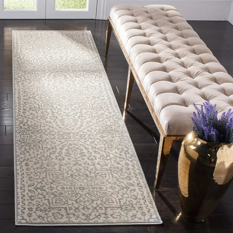 Safavieh Transitional Indoor Woven Runner Area Rug, Noble Collection, NBL691, in Light Blue / Ivory, 66 X 183 cm for Living Room, Bedroom or Any Indoor Space