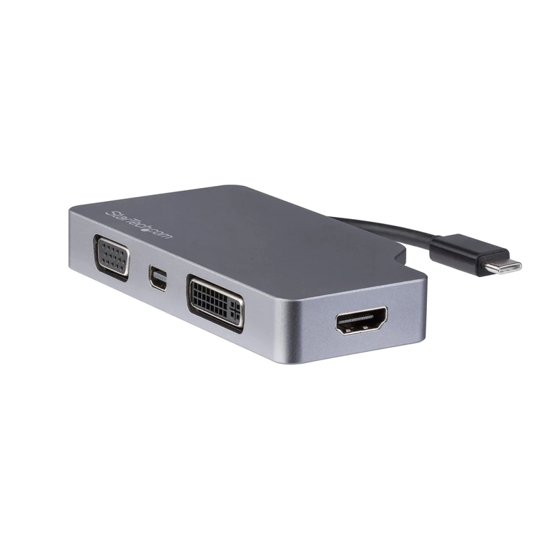 StarTech.com USB C Multiport Video Adapter with HDMI, VGA, Mini DisplayPort or DVI - USB Type C Monitor Adapter to HDMI 1.4 or mDP 1.2 (4K) - VGA or DVI (1080p) - Space Gray Aluminum (CDPVDHDMDPSG)