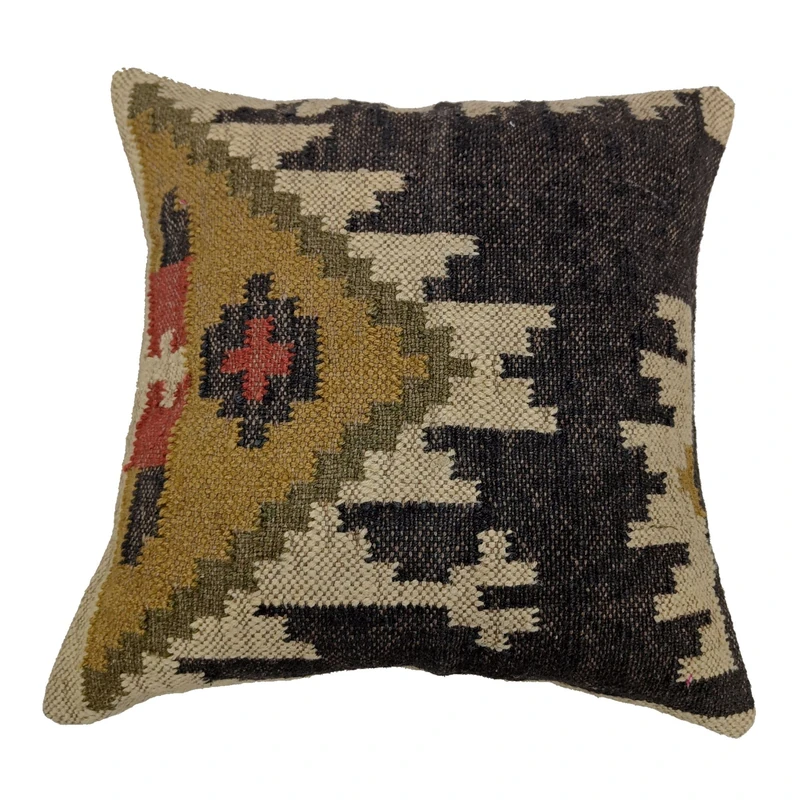 Fair Trade Kilim Cushion Cover, Indian Pillowcases, Handmade 45x45 Cushions, Vintage Pillow Cover, Handwoven Jute Cushion, Decorative Throw Pillow (Pattern 10)