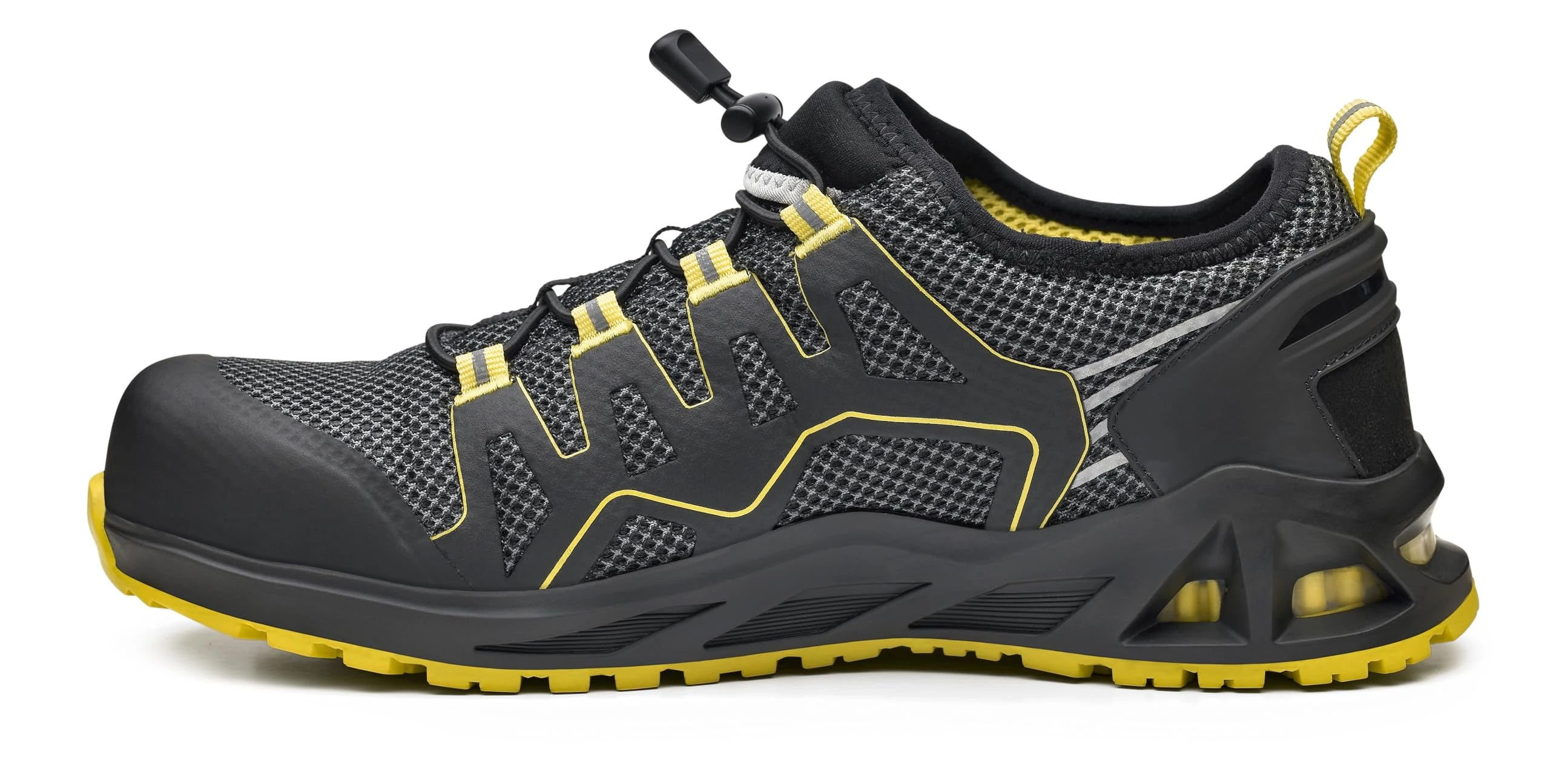 BASE K-BALANCE B1006A S1P HRO SRC Aluminium Toe i-daptive Sole Dry’n Air Footbed SmellStop Ballistic Midsole Seamless Safety Trainer, Black/Yellow, UK 11