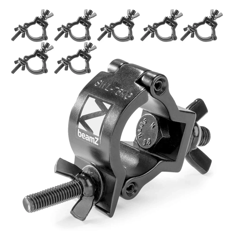 8x BeamZ BC35B-75 Slimline Half Coupler Lighting O-Clamp Set, Heavy-Duty Aluminium Truss Clamps 32-35mm Diameter, 75kg Load, Stage DJ Event Rigging, Black - Image 1