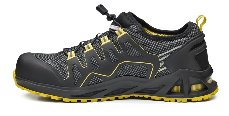 BASE K-BALANCE B1006A S1P HRO SRC Aluminium Toe i-daptive Sole Dry’n Air Footbed SmellStop Ballistic Midsole Seamless Safety Trainer, Black/Yellow, UK 9