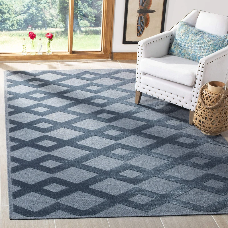 SAFAVIEH Geometric Rug for Living Room, Dining Room, Bedroom - Lana Collection, Short Pile, in Blue and Blue, 122 X 183 cm