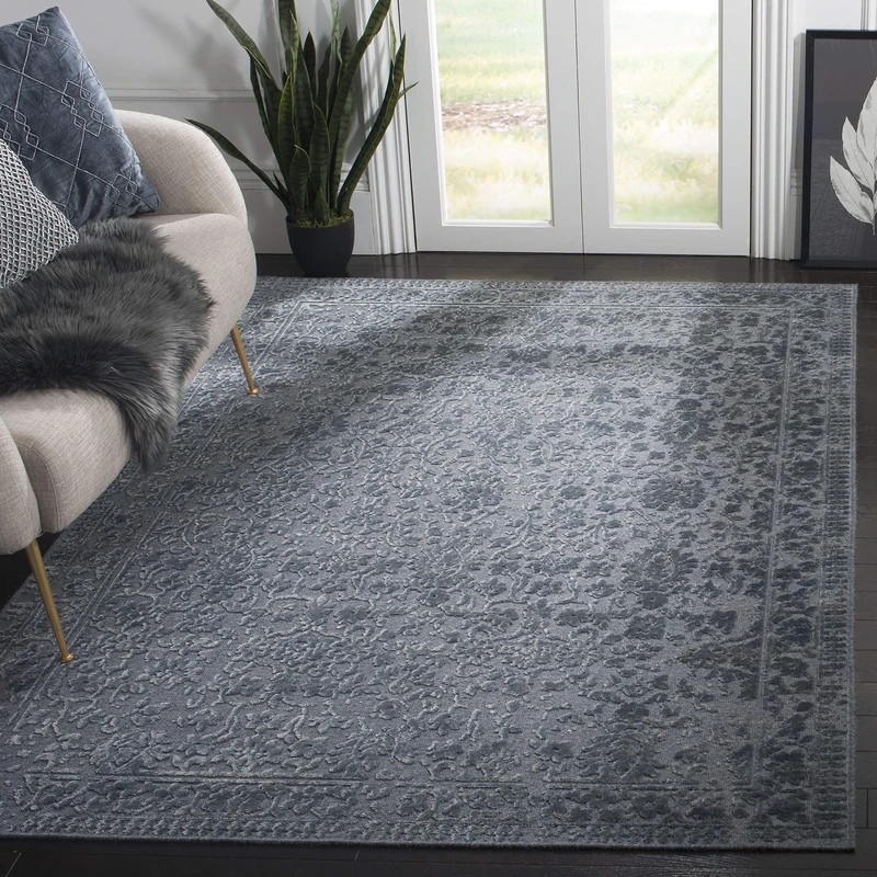 SAFAVIEH Geometric Rug for Living Room, Dining Room, Bedroom - Lana Collection, Short Pile, in Blue and Blue, 122 X 183 cm