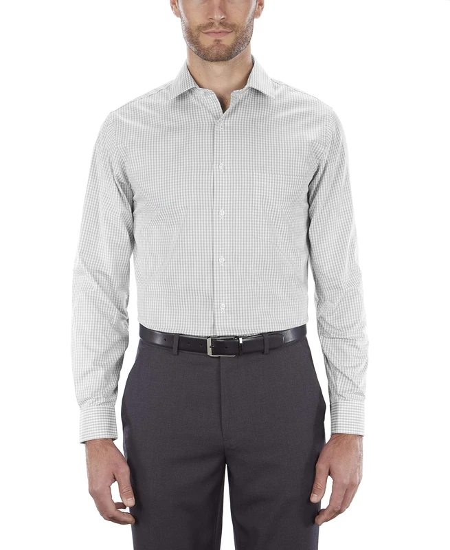Van Heusen Men's Dress Shirt Regular Fit Flex Collar Check, Grey Pearl, 17" Neck 36"-37" Sleeve