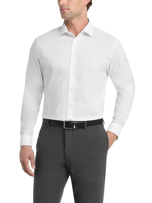 Kenneth Cole Unlisted by Men's Solid Dress Shirts, White, 15"-15.5" Neck 32"-33" Sleeve