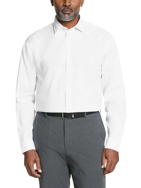 Kenneth Cole Unlisted Men's Dress Shirt Regular Fit Solid, White, 17"-17.5" Neck 34"-35" Sleeve