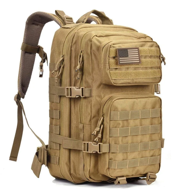 REEBOW GEAR Military Tactical Backpack 3 Day Assault Pack Army Molle Bug Bag Backpacks Rucksack 35L Khaki, Khaki, Large-35L, Rucksack Backpacks