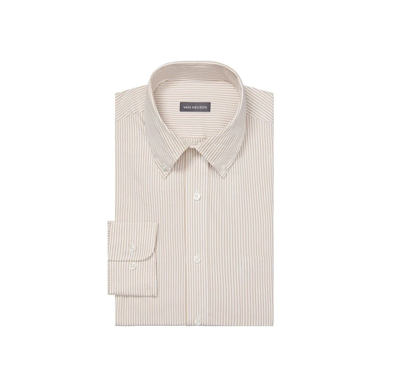 Van Heusen Men's Dress Shirt Regular Fit Pinpoint Stripe, Birch, 17.5" Neck 36"-37" Sleeve - Image 1