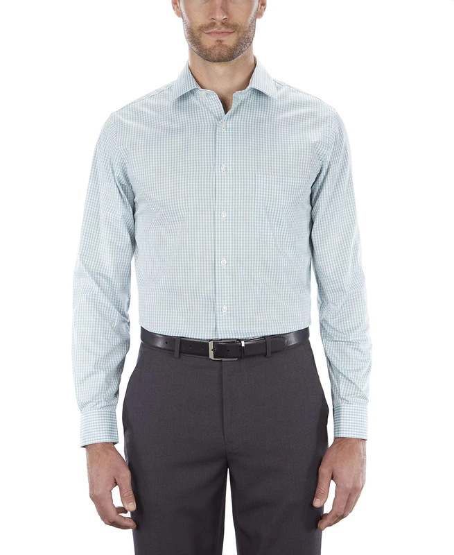 Van Heusen Men's Dress Shirt Regular Fit Flex Collar Check, Vert, 17.5" Neck 36"-37" Sleeve