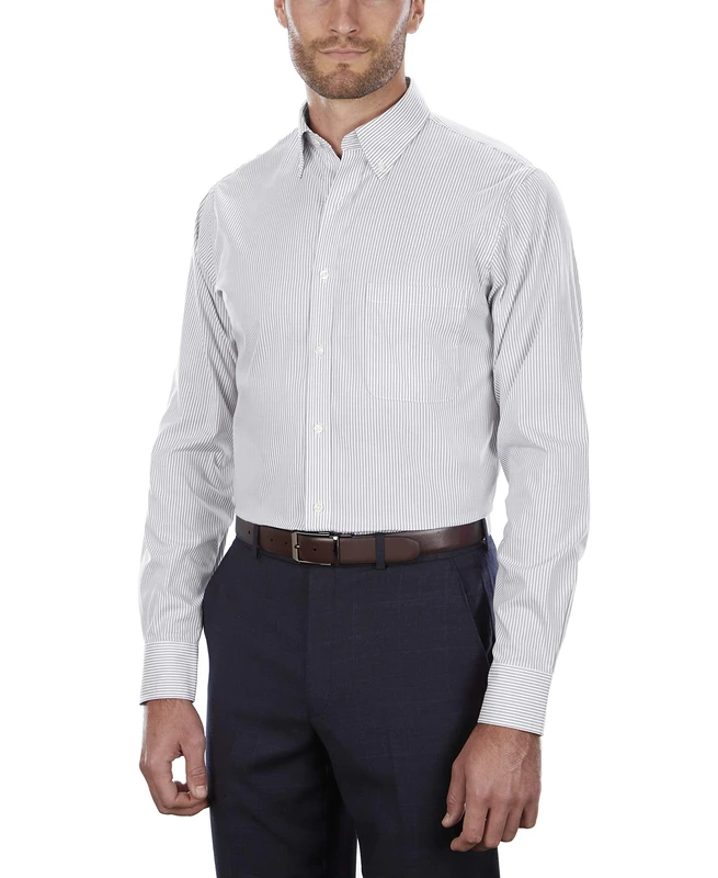 Van Heusen Men's Dress Shirt Regular Fit Pinpoint Stripe, Iced Grey, 16" Neck 32"-33" Sleeve