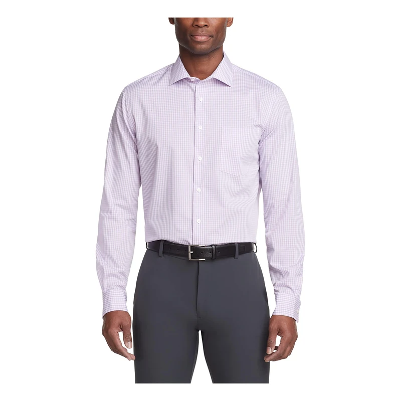 Van Heusen Men's Dress Shirt Regular Fit Flex Collar Check, Soft Lilac, 18" Neck 32"-33" Sleeve