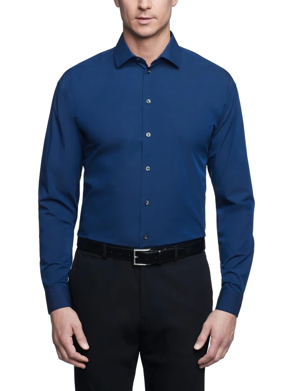 Kenneth Cole Unlisted by Men's Solid Dress Shirts, Medium Blue, 17"-17.5" Neck 34"-35" Sleeve