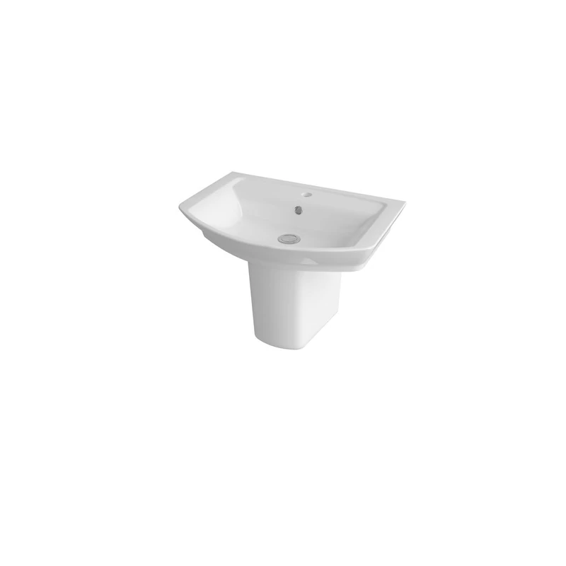 Hudson Reed CCL006 Maya Modern Bathroom 1 Tap Hole Wall Hung Basin and Semi Pedestal, 650mm, White