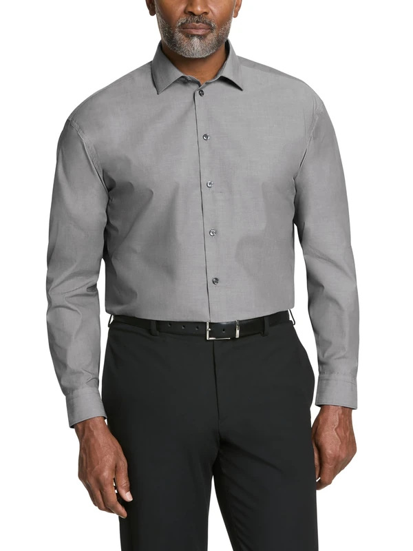 Kenneth Cole Men's Solid Dress Shirts, Graphite, 16"-16.5" Neck 34"-35" Sleeve