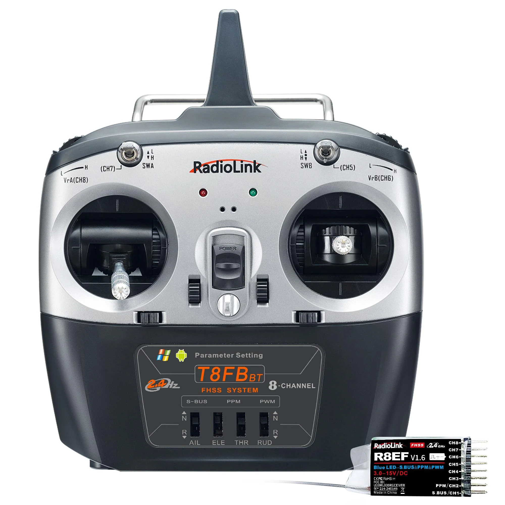 Radiolink T8FB 8 Channels 2.4GHz RC Remote Transmitter and R8EF Receiver APP Parameter Setup Dual Stick Controller for RC Airplane Aircraft Boat Car and More(Mode 2) Transmitter Receiver Kit