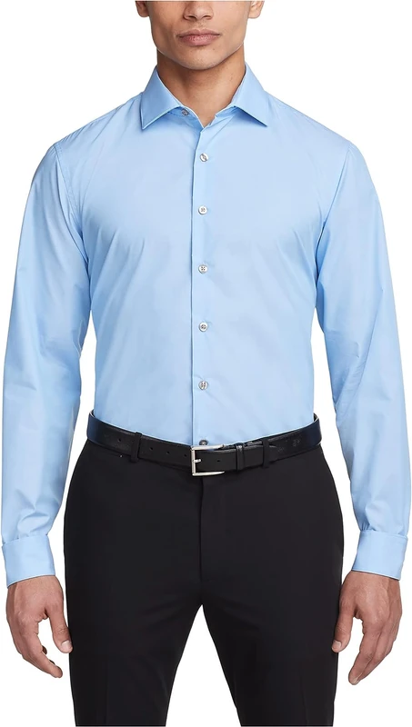Kenneth Cole Unlisted by Men's Unlisted Dress Shirt Solid, Light Blue, 19" Neck 34"-35" Sleeve