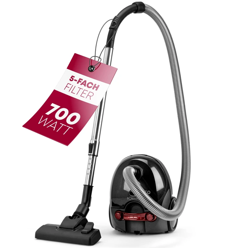 Bomann BS 9019 CB Vacuum Cleaner, Floor Vacuum Cleaner with Bag, Strong Performance Against Dust, Pet Hair, Crumbs and Much More, for Hard and Carpeted Floors, 5-Way Micro Filter System, Stainless