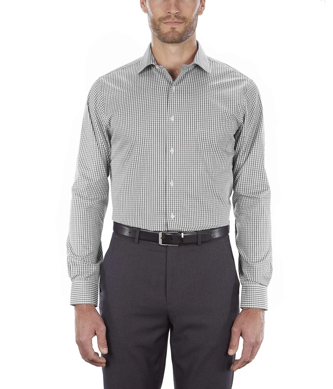 Van Heusen Men's Dress Shirt Regular Fit Flex Collar Check, Granite, 17" Neck 36"-37" Sleeve
