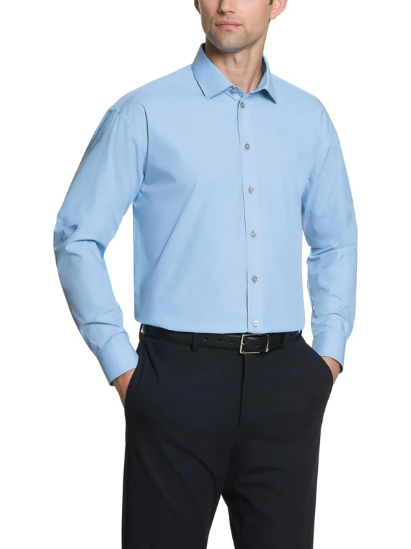 Kenneth Cole Men's Dress Shirt Regular Fit Solid, Light Blue, 18"-18.5" Neck 36"-37" Sleeve