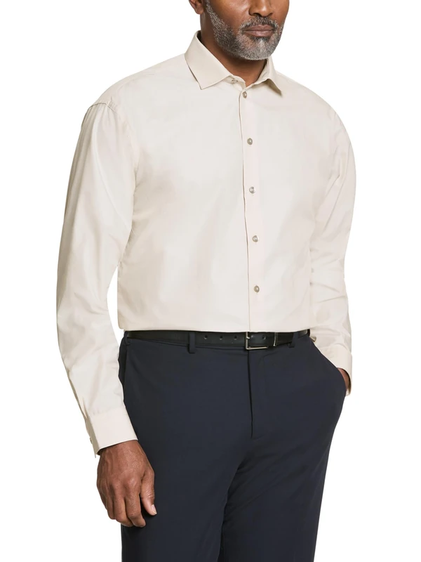 Kenneth Cole Men's Solid Dress Shirts, Almond, 17"-17.5" Neck 36"-37" Sleeve